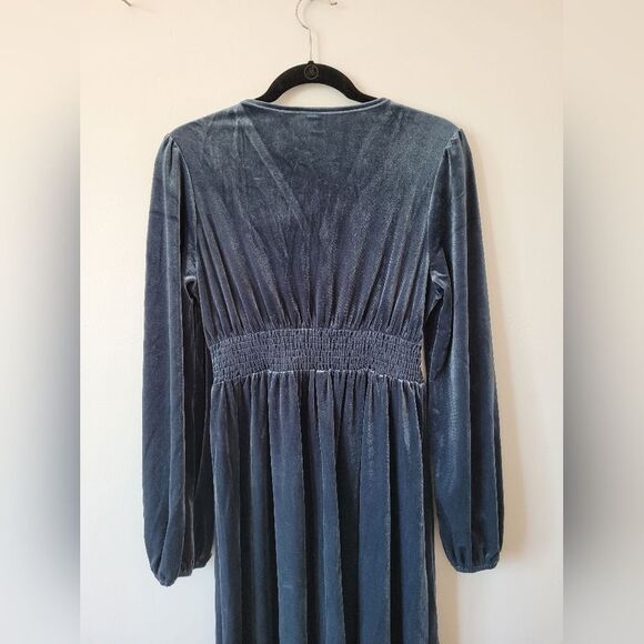 Blue Velvet Midi Dress Cottage Peasant Fairy Ethereal Whimsigoth Hippie Gypsy S - Picture 7 of 7